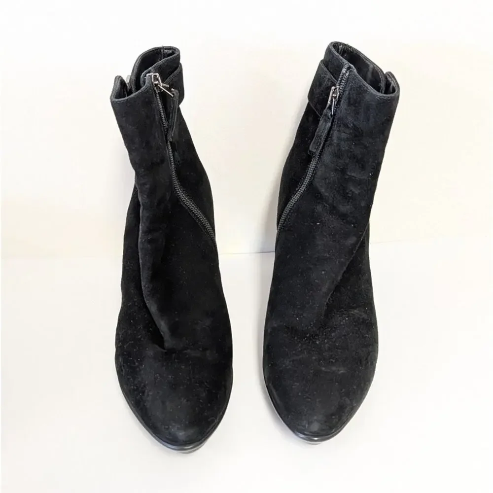 Aquatalia Suede Ankle Bootie Womens 9 Black Buckle Detail Stiletto Platform